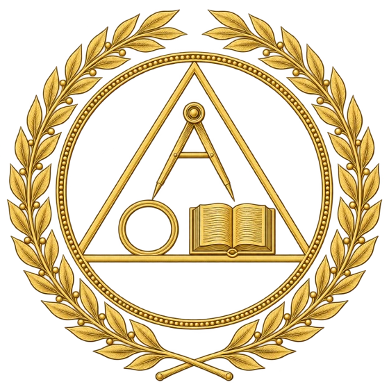 Michael Dawson’s gold personal seal: a laurel wreath surrounding a circle, triangle, compass and open book